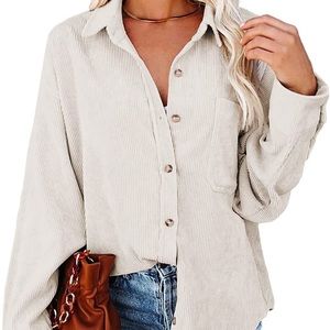 NWOT Astylish Women Corduroy Shirts Casual Long Sleeve Button Down Blouses Top